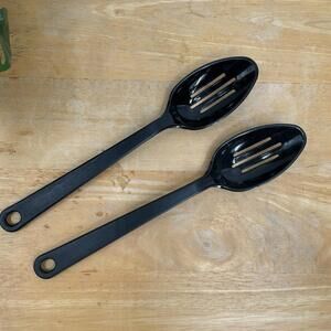 Tailor Made Vintage Serving Spoon Black Slotted Set Of 2